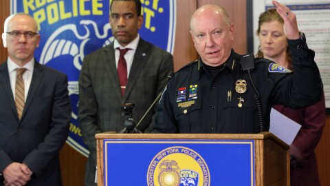 Rochester Police Chief David M. Smith speaks Monday, Dec. 22, 2025, at the Public Safety Building about three police officers and a civilian who were shot Friday night while responding to a domestic disturbance.