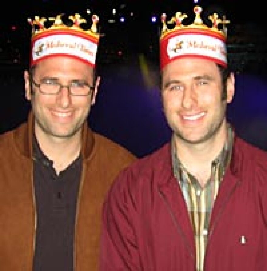 From left: Jason and Randy Sklar enjoy a show at Medieval Times in Buena Park, Calif.