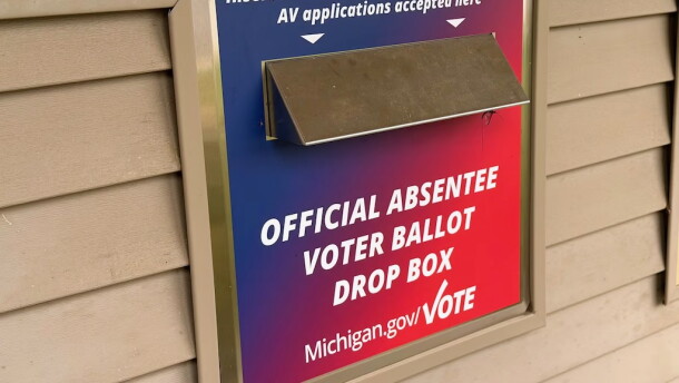A ballot drop box in Kearney Township, Michigan. Voters in Antrim County and a number of other communities haven't gotten their ballots after officials missed a state deadline. (Photo: Hayley Harding / Votebeat)