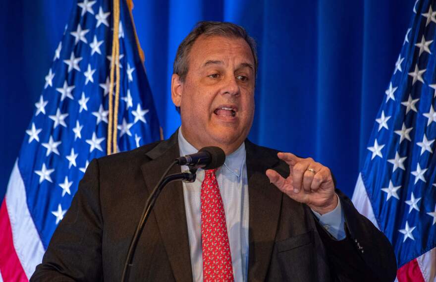 Former New Jersey Gov. Chris Christie speaks during the New Hampshire Republican Party's First in the Nation Leadership Summit in Nashua on Oct. 13.