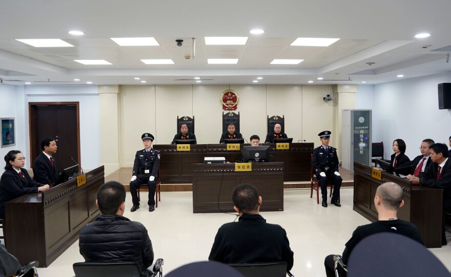 Fentanyl drug traffickers are sentenced in court last year in Xingtai in northeast China's Hebei province. The court sentenced at least nine fentanyl traffickers in a case that was the culmination of a rare collaboration between Chinese and U.S. law enforcement to crack down on global networks that manufacture and distribute lethal synthetic opioids.