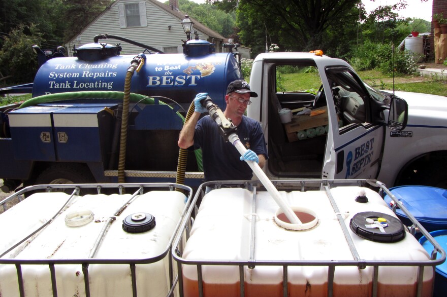 Seth True of Best Septic pumps urine from the 275-gallon tank. A family of three can fill a tank this size in eight months.