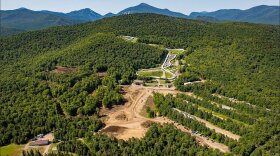 Aerial view of construction at Mt. Van Hoevenberg in July 2019.
