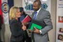 Then-Education Commissioner Margie Vandeven, left, speaks to St. Louis Public Schools Superintendent Kelvin Adams in January 2017. Vandeven was fired last December but will return as education commissioner.