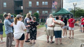 Friends and family of Michael McKim gather at Haynie's Corner in Evansville, May 19, 2026