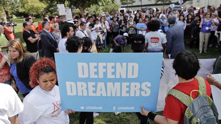 Immigrant rights supporters gather at the U.S. Capitol in Washington on Tuesday, Sept. 26, 2017.