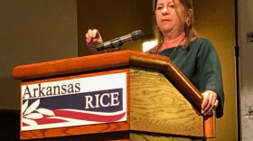 Betsy Ward, president and CEO of USA Rice Federation, speaking at the Arkansas Rice Annual Meeting Tuesday in Stuttgart. 