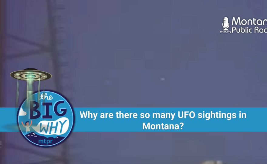 A screen capture from a 1954 video reportedly taken near Great Falls showing two lights moving in sky above military buildings & water tower.