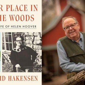 Cover for the book "Her Place in the Woods" and a photo of the author, David Hakensen.