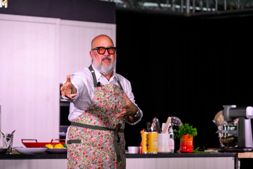 Chef Andrew Zimmern leads a cooking seminar at the Food & Wine Classic in Aspen on Friday, June 14, 2024. Zimmern is a regular at the festival, and is among the biggest names on the lineup.