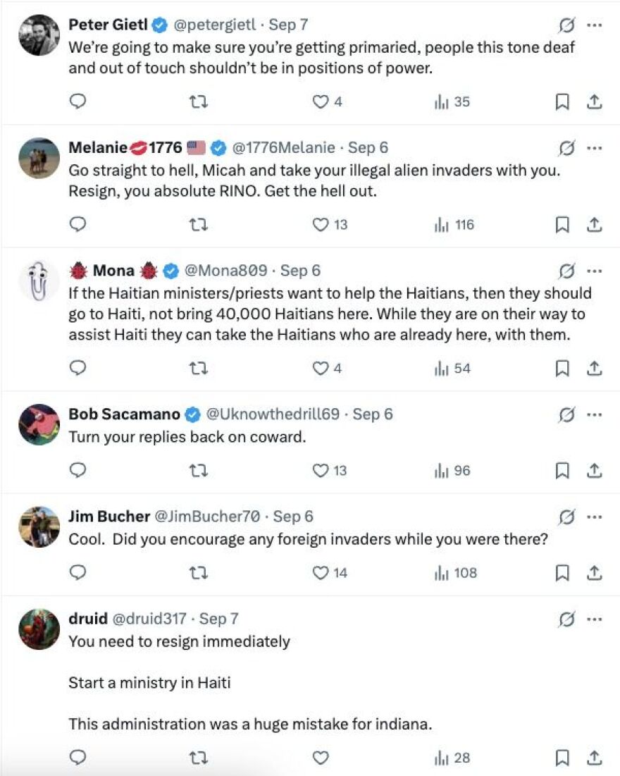 Angry commenters turned to Indiana Lt. Gov. Micah Beckwith’s campaign account instead, filling his replies. 