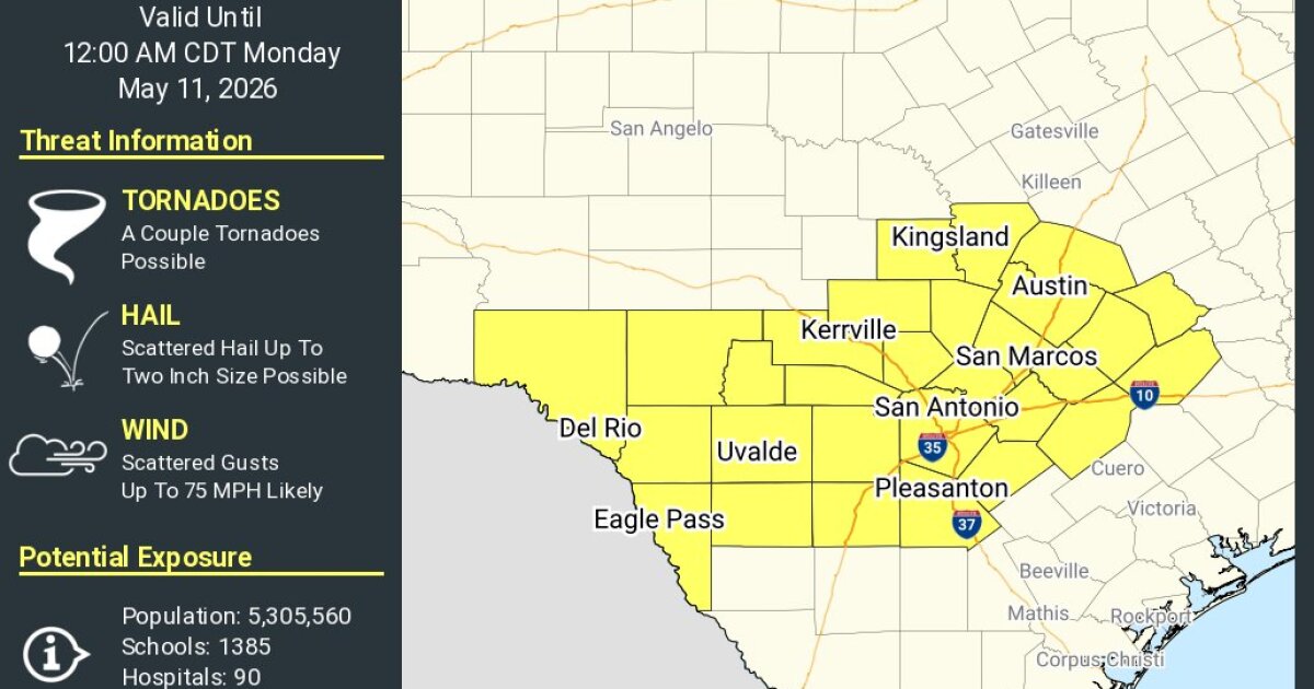 Severe Thunderstorm Watch issued for South Central Texas through midnight