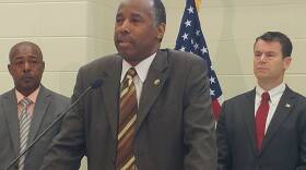 HUD Secretary Ben Carson speaks at a press conference following a meeting with residents in East Chicago.