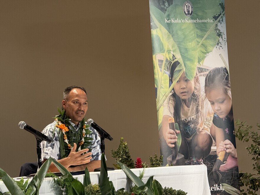 Olin Kealoha Lagon, a social entrepreneur, at a talk story forum at Kamehameha Schools Kapālama on Dec. 18.