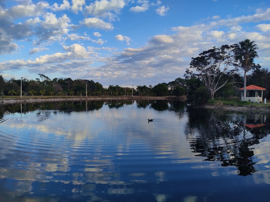 Peace Pond is part of the sprawling campus of Unity Fort Myers. The grounds and buildings continue to be maintained even though the church is not holding regular in-person services.