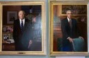 Portraits of Gov. Pat Quinn (left) and Gov. Jim Edgar (right) hang in the Illinois State Capitol’s “Hall of Governors.” Quinn, a Democrat, was Illinois’ governor from 2009 until 2015. Edgar, a Republican, was governor from 1991 until 1999.