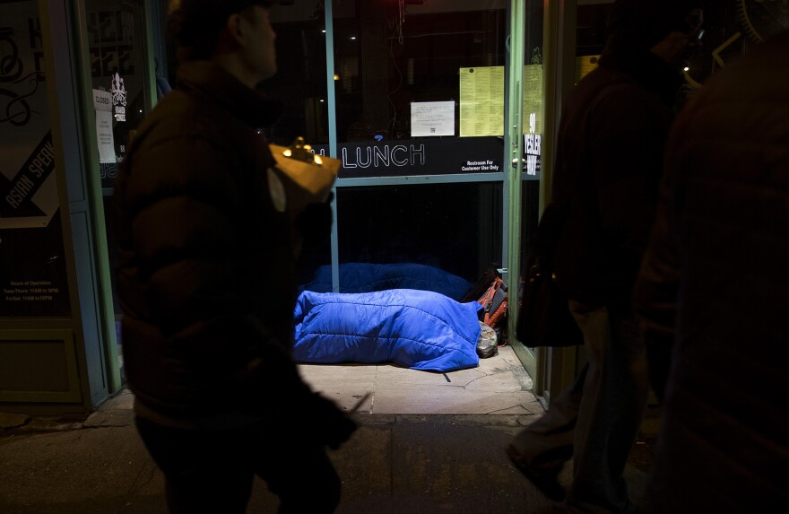 Volunteers count the number of people experiencing homelessness during the annual King County Point-In-Time count on Friday, January 25, 2018, in Pioneer Square. 