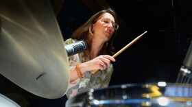 Molly Sayles and her drum kit in Connecticut Public’s Studio Five on March 12, 2026.
