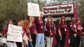 Marjory Stoneman Douglas teachers and staff protest outside of the school, Nov. 27, 2018.