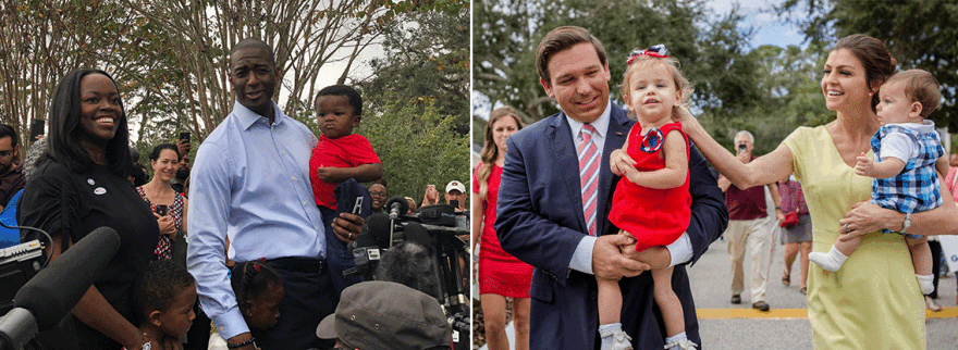 Gubernatorial candidates Andrew Gillum (left) and Ron DeSantis (right) vote on Election Day with their families.