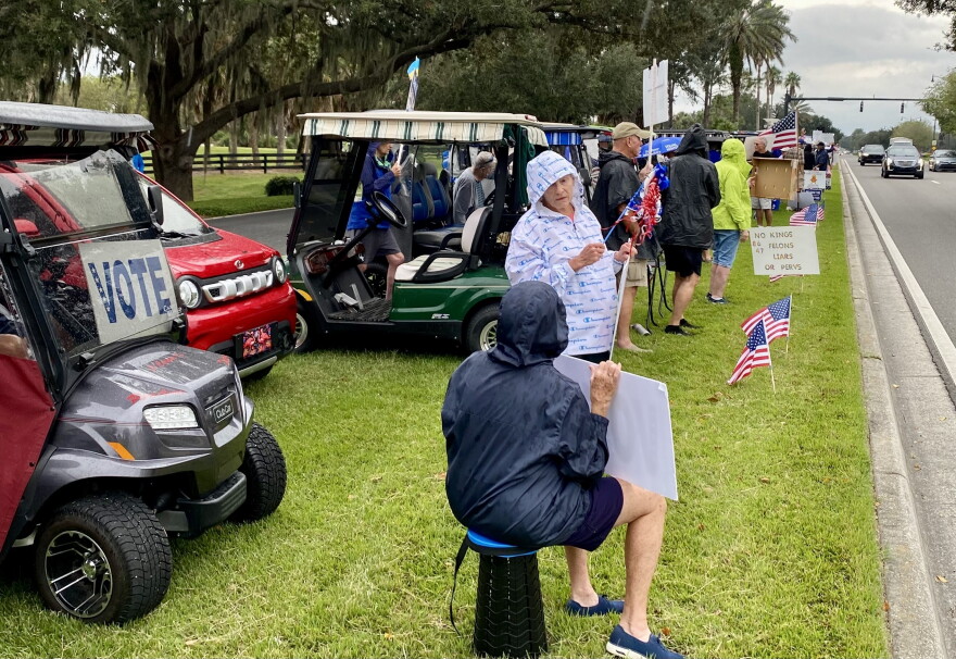 It was a blustery morning for the No Kings protest in The Villages, with a few sprinkles and a lot of wind.