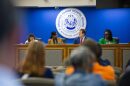 Superintendent Fatima Fulmore (second from the left) at a school board meeting on October 28, 2025.