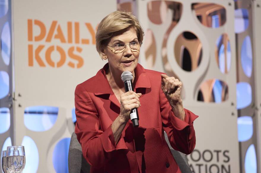 Sen. Elizabeth Warren speaks at the Netroots Nation candidate forum.