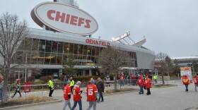 Fans tailgate at Arrowhead Stadium on Jan. 21, 2023 for a divisional playoff game between the Jacksonville Jaguars and the Kansas City Chiefs. Top Republicans in Kansas are trying to lure the Chiefs across state lines to build their next stadium.