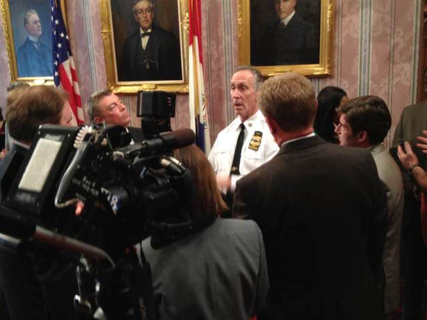 Cleveland Police Chief Michael McGrath speaks with reporters at City Hall. 