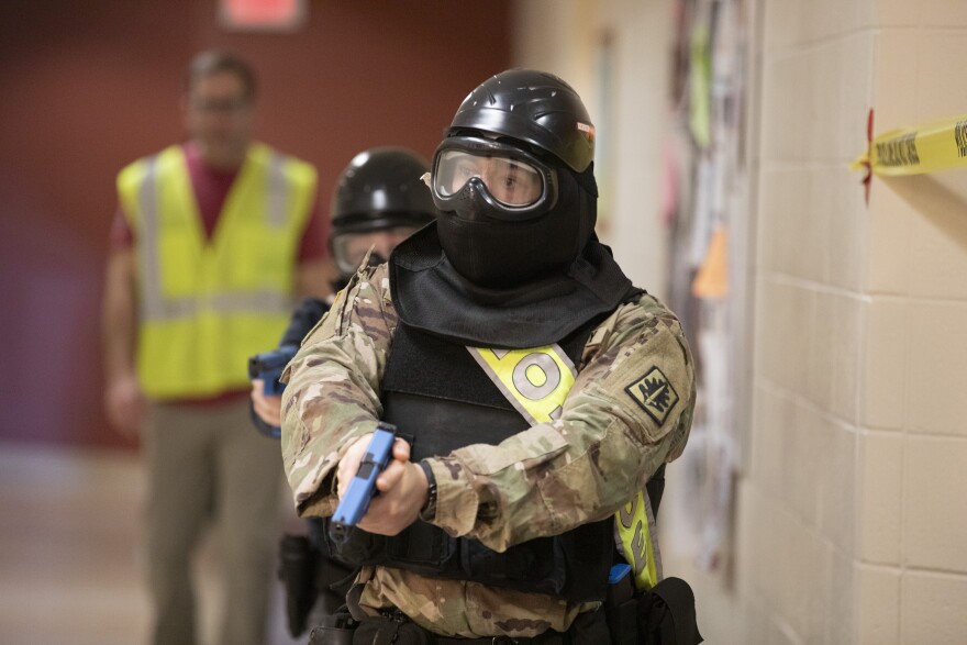 Officers participate in active shooter training at Commonwealth University of Pennsylvania’s Bloomsburg campus.