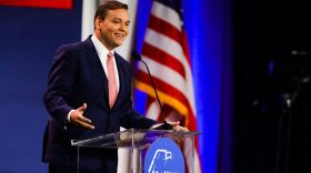 US Representative-elect George Santos (R-NY) speaks at the Republican Jewish Coalition Annual Leadership Meeting in Las Vegas, Nevada.
