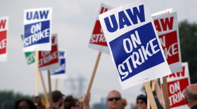 UAW members at GM's Fort Wayne Assembly plant picket during the first day of the strike.