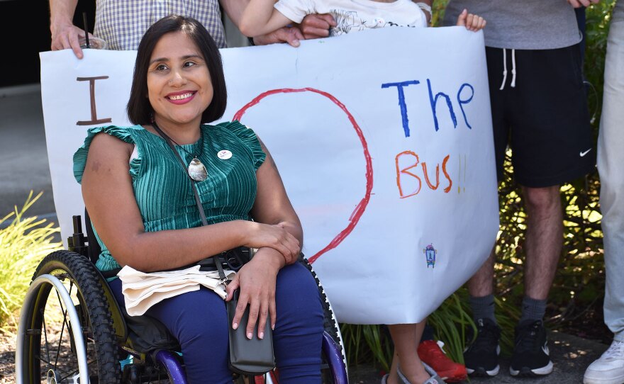 Krystal Monteros is a bus rider and disability advocate. She says that if buses arrived more often, people who use wheelchairs wouldn't to wait as long for th next bus when there's not an empty space.