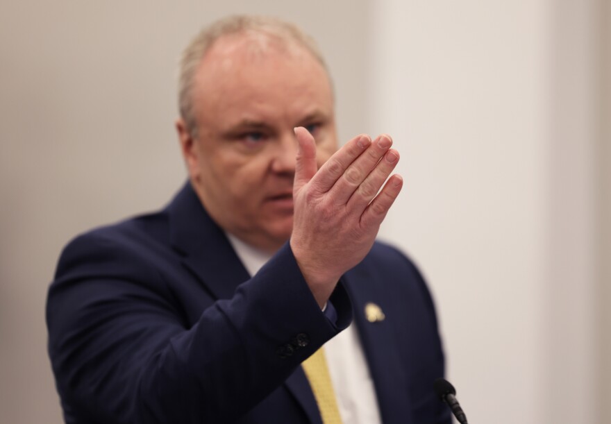 Rep. Jason Nemes, who chaired the House impeachment committee, argues for the articles of impeachment on the floor. It passed on March 20 on a largely party-line vote.