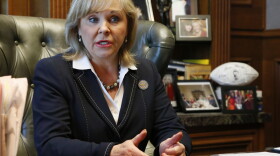 Gov. Mary Fallin responds to a question during an interview in Oklahoma City, Thursday, July 7, 2016. Fallin says she's had no direct contact with Donald Trump's presidential campaign about serving as his vice president.