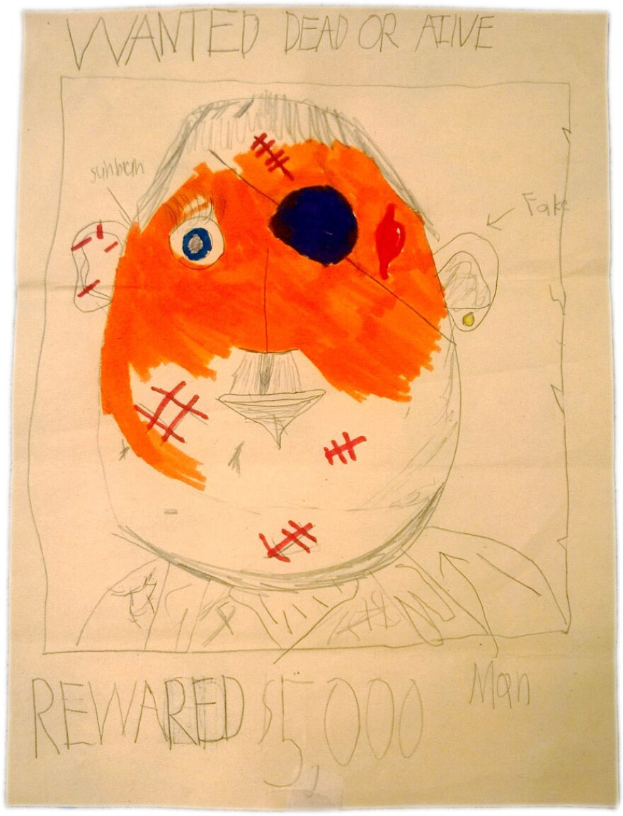 Demi Clark's daughter Maizie, who was seated in the stands across from the first explosion on Boylston Street, drew this "wanted" poster at school in the days after the attack as law enforcement searched for the bombers.