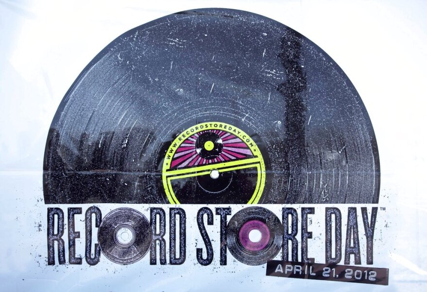 The logo for Record Store Day is seen on a poster, Thursday, April 19, 2012, in Scarborough, Maine. Record Store Day started in 2007 as "a way to celebrate and spread the word about the unique culture surrounding nearly 1400 independently-owned record stores." Its now celebrated across the U.S. and 13 other countries.