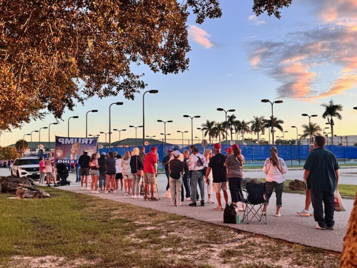 Those looking to attend the Trump rally today started lining up early this morning at Alico Arena on the FGCU campus.