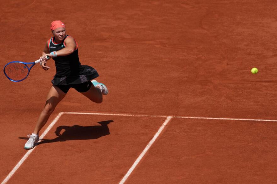 Russia's Diana Shnaider returns to Madison Keys of the United States during the fourth-round tennis match at the French Open in Paris, Monday, June 1, 2026. (Thibault Camus/AP)