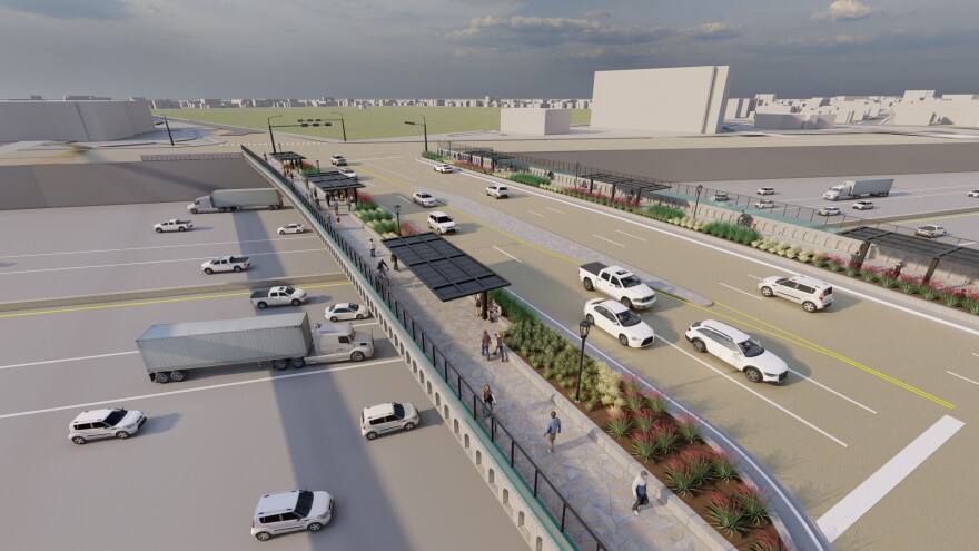 A rendering showing what I-35 could look like after construction. The mainlanes have been lowered and the MLK Jr Boulevard bridge over I-35 has been widened.