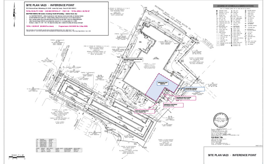 A site plan for Prime Storage's proposal, called an "edge inference data center" in James City County's documents.
