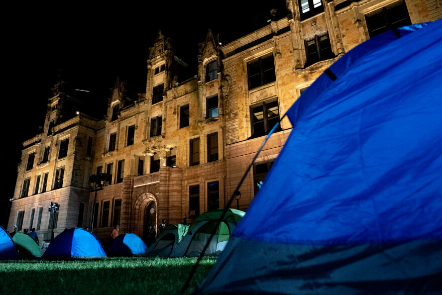 A tent camp in October 2023 outside City Hall in downtown St. Louis. Mayor Cara Spencer's administration has drafted a plan to address various encampments across the city through a holistic approach.