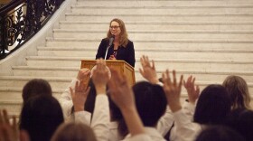 Answering a question from Rep. Christine Barber, D-Somerville, physician assistants raise their hands to indicate if they had never been to the State House before the Massachusetts Association of Physician Assistants lobby day on Thursday, April 7, 2023.