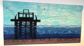 Kay Marburger created the "Sentinel of the Gulf" quilt for her son who works on oil rigs in the Gulf of Mexico. It's one of the quilts on display in Nacogdoches.