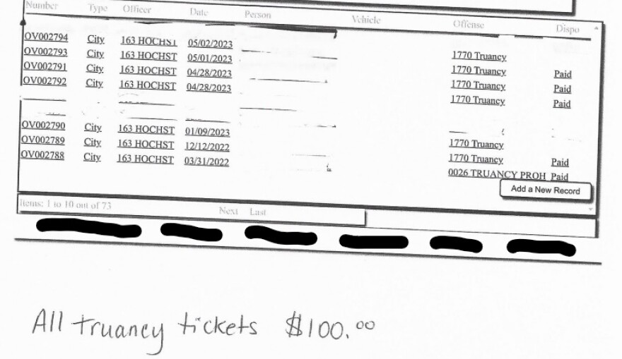 Recent truancy fines issued by Mendota Police Department. Data obtained by WNIJ through Freedom of Information Act.