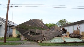 Hurricane Ida's strong winds caused one home to collapse on top of another in the St. Roch neighborhood. Aug. 30, 2021.