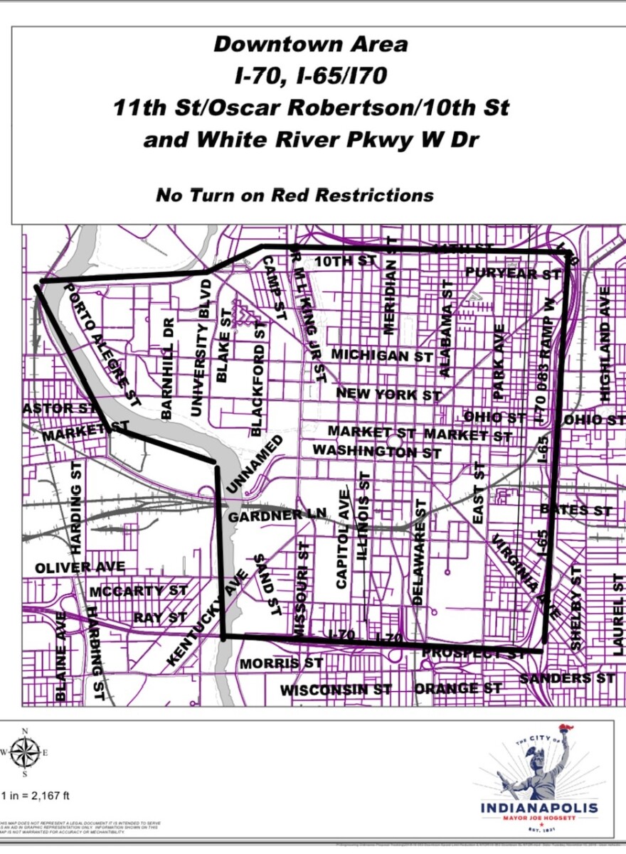 The area where right turn on red will be impacted. (Photo: City of Indianapolis)