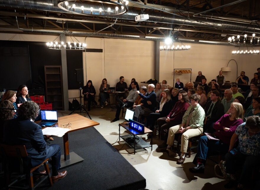The forum between Gov. Kelly Ayotte and Cinde Warmington took place at Harpoon Brewing in Manchester, Oct. 22, 2026.