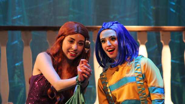 Katt Torres and Isa Scala as Ariel and her bestie, Flounder, in scene from Bishop Verot High's production of 'The Little Mermaid.'