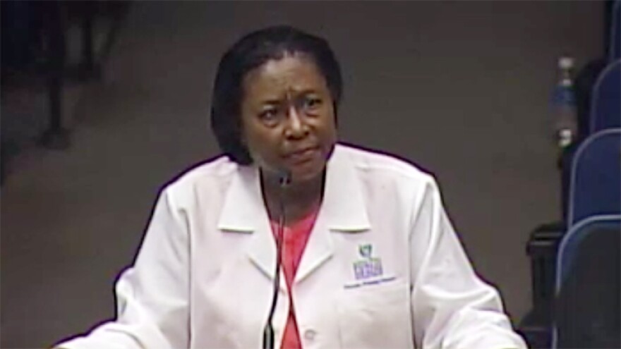 Director and Chief Medical Officer of the Marion County Public Health Department, Virginia Caine speaks at an Indianapolis City-County-Council meeting in March.